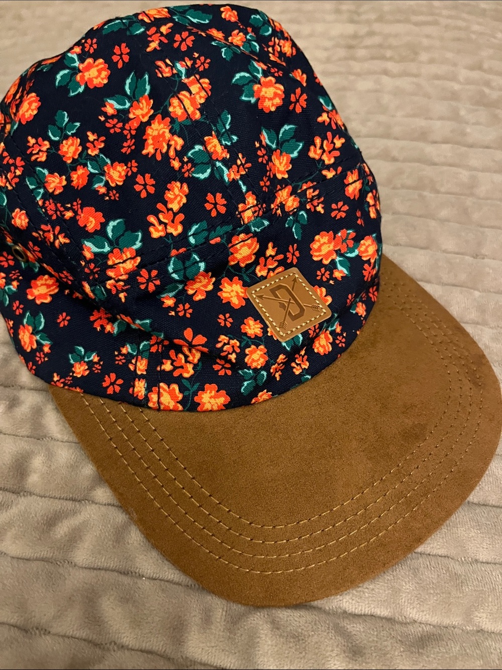 Dravus Floral Navy & Brown Suede 5-Panel Cap